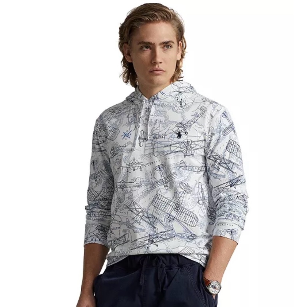 Polo Ralph Lauren White and Blue Graphic hooded t shirt